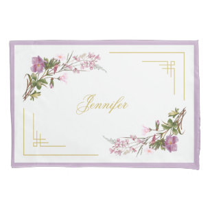 Monogram Purple Lilac Pink Flowers Vintage Elegant Pillowcase