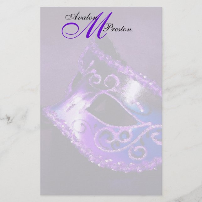 Monogram Purple Masquerade Wedding Stationery (Front)