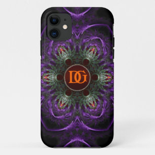 Monogram Purple Mediaeval Floral iPhone 5 iPhone 11 Case