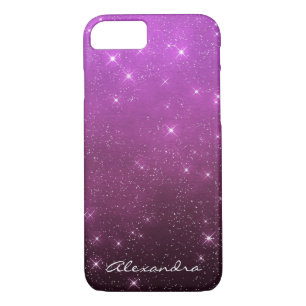 Monogram Purple Ombre Sparkle Stars Midnight Sky iPhone 8/7 Case