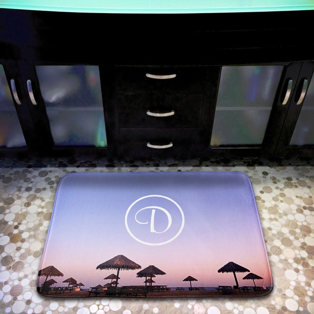 Monogram Purple Ombre Sunset California Beach Bold Bath Mat (Creator Uploaded)