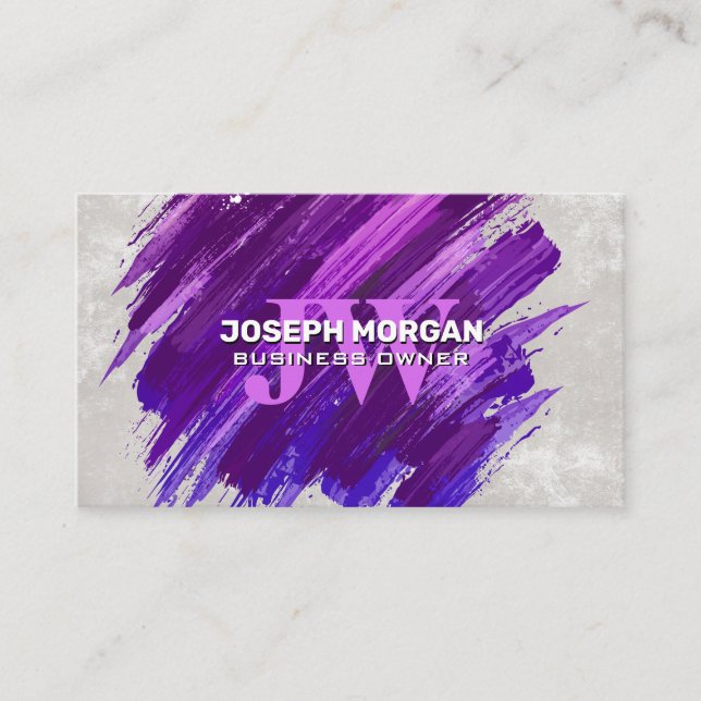 Monogram | Purple Paint Brushed Appointment Card (Front)