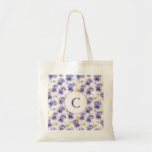 Monogram Purple Pansy Flower Pattern Watercolor