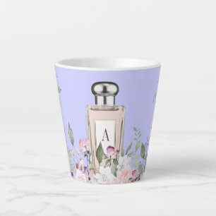 Monogram Purple Perfume Bottle Floral Pretty Chic Latte Mug