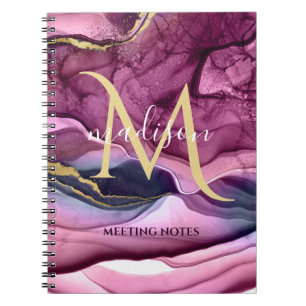 Monogram Purple Pink and Gold Agate Geode  Notebook