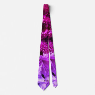 Monogram purple pink burgundy floral bold bright tie