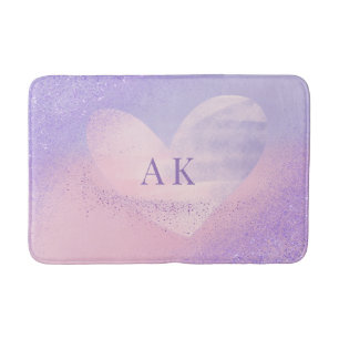 Monogram Purple Pink Gradient Heart Bath Mat