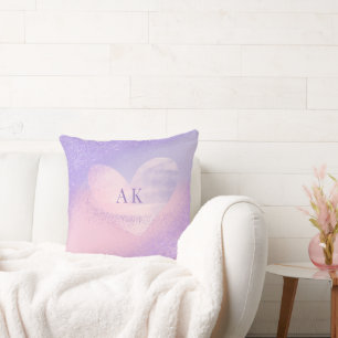 Monogram Purple Pink Gradient Heart  Cushion