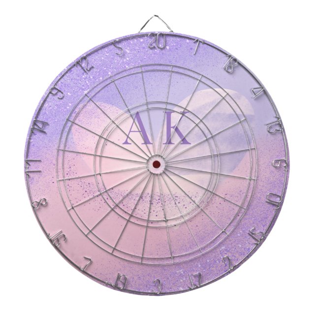 Monogram Purple Pink Gradient Heart Dartboard (Front)