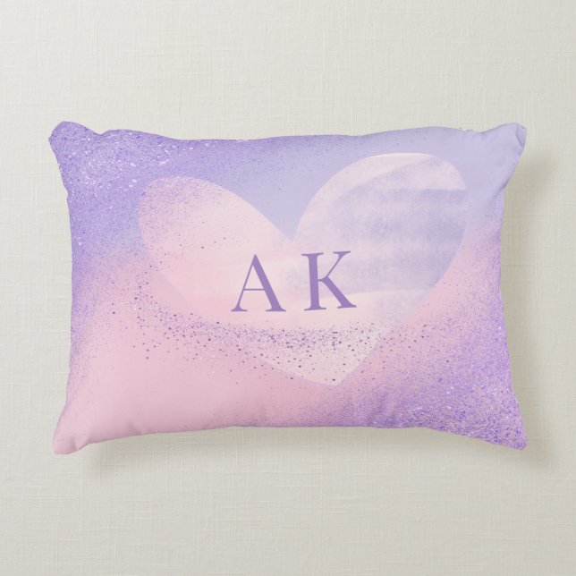 Monogram Purple Pink Gradient Heart Decorative Cushion (Front)