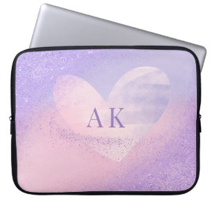 Monogram Purple Pink Gradient Heart Laptop Sleeve