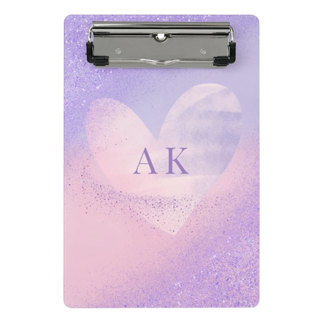 Monogram Purple Pink Gradient Heart  Mini Clipboard (Front)