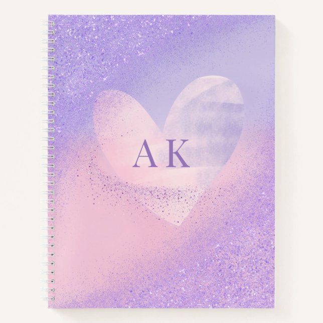 Monogram Purple Pink Gradient Heart Notebook (Front)