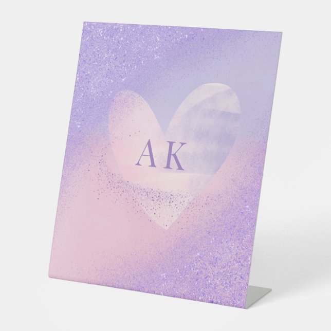 Monogram Purple Pink Gradient Heart Notebook Pedestal Sign (Front)