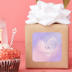 Monogram Purple Pink Gradient Heart Square Sticker