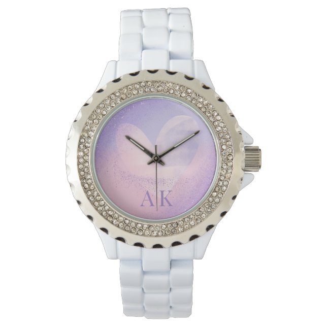 Monogram Purple Pink Gradient Heart Watch (Front)
