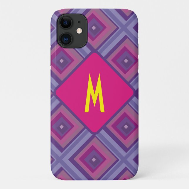 Monogram Purple Pink Lavender Diamond Pattern Art  Case-Mate iPhone Case (Back)