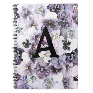 Monogram purple pink pansies vintage drawing  notebook