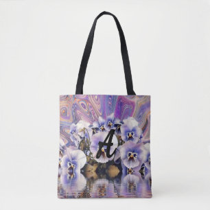 Monogram Purple Pink Pansies Water Watercolor  Tote Bag