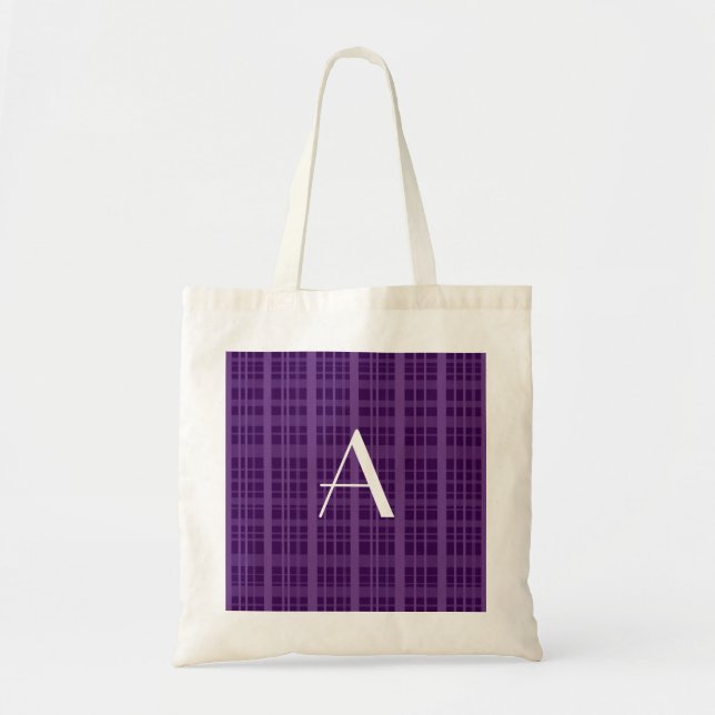 Monogram purple plaid tote bag (Front)