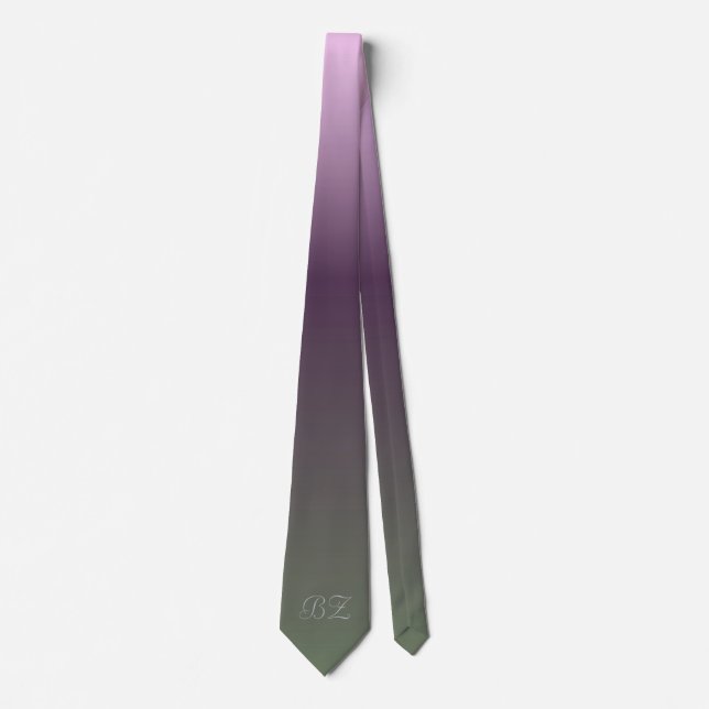Monogram Purple Plum Green Ombre Faded Tie (Front)