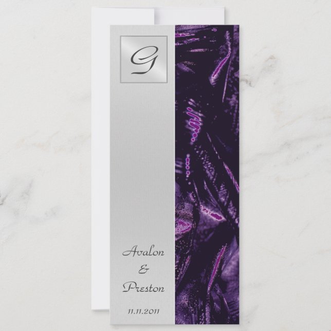 Monogram Purple Silk Wedding Program Invitation (Front)