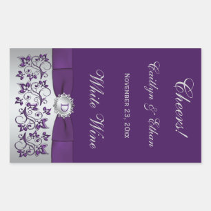 Monogram Purple, Silver Floral Wine Label Sticker