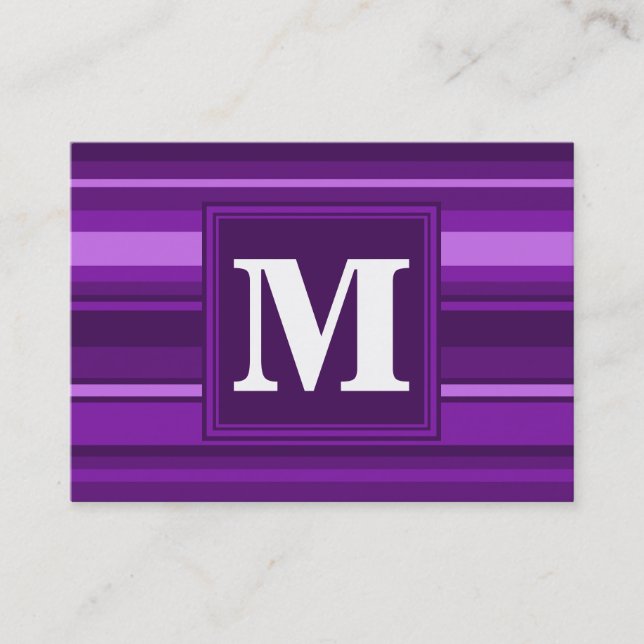 Monogram purple stripes business card (Front)