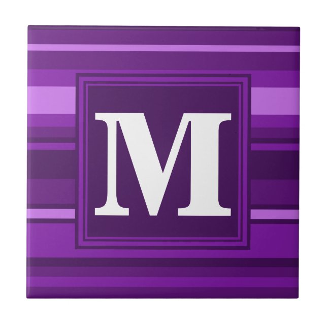 Monogram purple stripes ceramic tile (Front)
