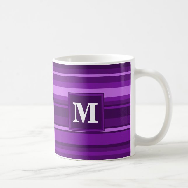 Monogram purple stripes coffee mug (Right)