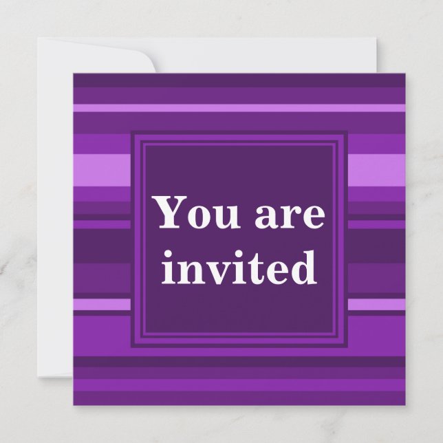 Monogram purple stripes invitation (Front)