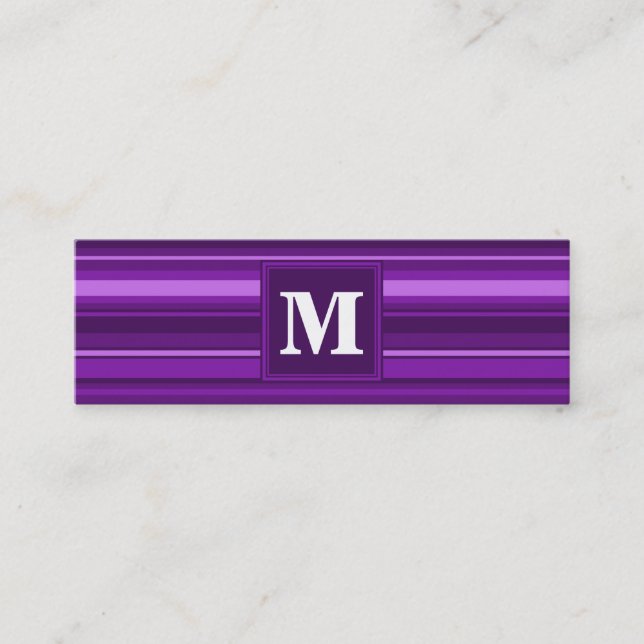 Monogram purple stripes mini business card (Front)