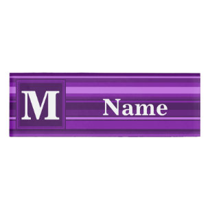 Monogram purple stripes name tag