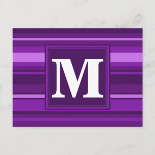 Monogram purple stripes postcard