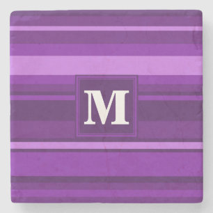 Monogram purple stripes stone coaster