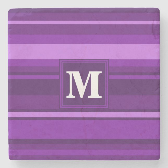 Monogram purple stripes stone coaster (Front)