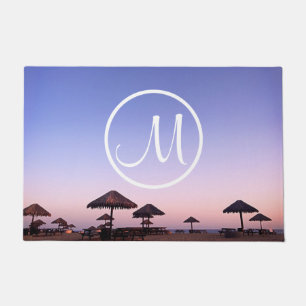 Monogram Purple Sunset California Beach Photo Bold Doormat