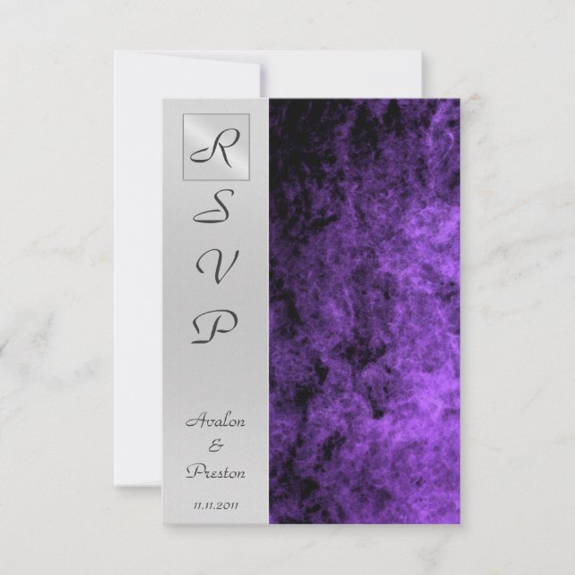 Monogram Purple Texture Rsvp Invitation (Front)