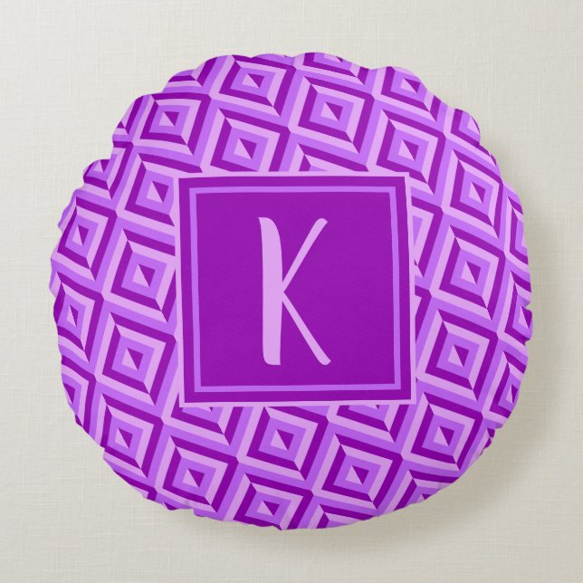 Monogram Purple Three-Tone Diamon Pattern Round Cushion (Front)