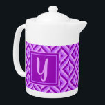 Monogram Purple Three-Tone Diamond Pattern<br><div class="desc">Brew your tea in this Monogram Purple Three-Tone Diamond Pattern Teapot. It features a geometric diamond pattern in three shades of purple with an initial in light purple against a dark purple square. Personalise it with your initial. A great gift idea for the tea lover in your life.</div>