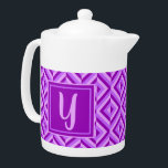 Monogram Purple Three-Tone Diamond Pattern<br><div class="desc">Brew your tea in this Monogram Purple Three-Tone Diamond Pattern Teapot. It features a geometric diamond pattern in three shades of purple with an initial in light purple against a dark purple square. Personalise it with your initial. A great gift idea for the tea lover in your life.</div>