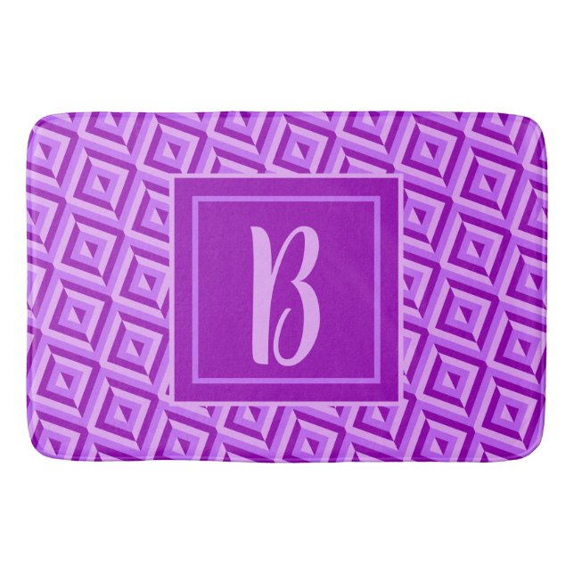 Monogram Purple Three-Tone Diamond Pattern Bath Mat (Front)