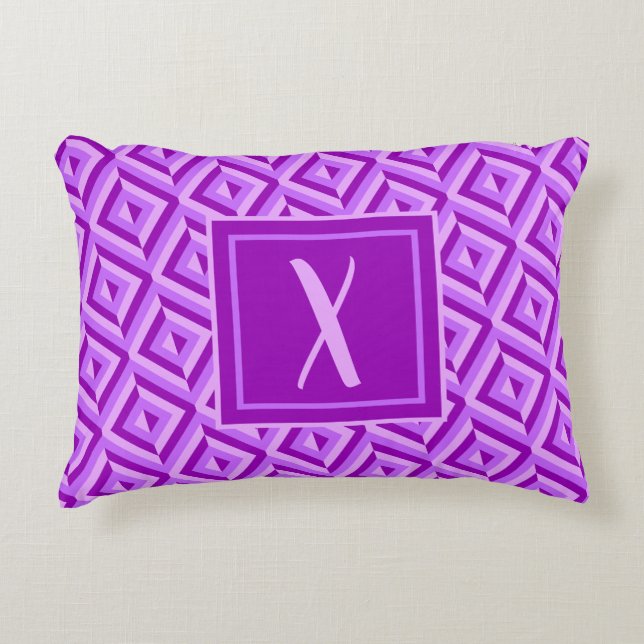 Monogram Purple Three-Tone Diamond Pattern Decorative Cushion (Front)