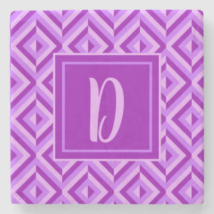 Monogram Purple Three-Tone Diamond Pattern Stone Coaster