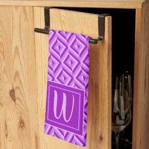 Monogram Purple Three-Tone Diamond Pattern Tea Towel