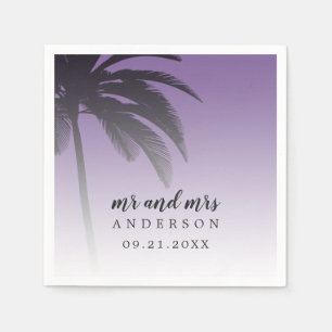 Monogram Purple Tropical Palm Tree Beach Wedding Napkin