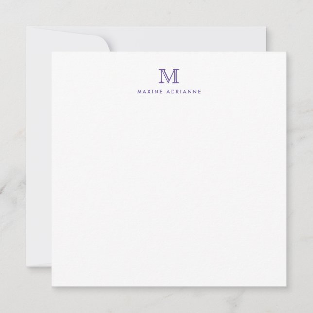 Monogram Purple Violet Minimalist Modern Elegant Card (Front)