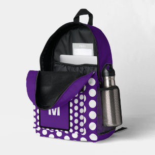 Monogram Purple White Polka Dots Printed Backpack