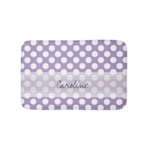 Monogram Purple White Trendy Fun Polka Dot Pattern Bath Mat
