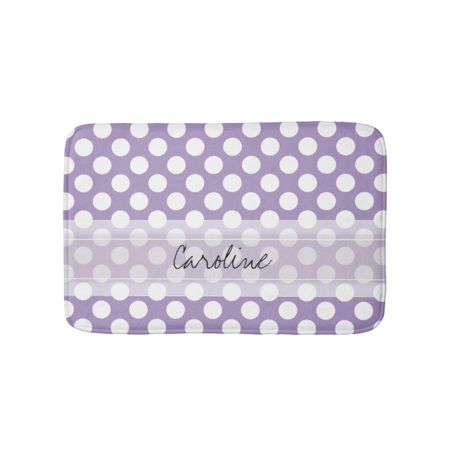 Monogram Purple White Trendy Fun Polka Dot Pattern Bath Mat (Front)